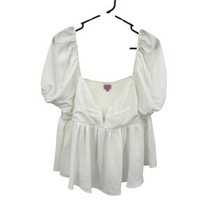 Coquette Babydoll Milkmaid Puff Sleeve Top‎ Smocked XL Cream Romantic Cottage